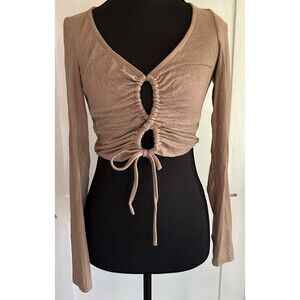 Windsor Womens Sexy Ruched Keyhole Front V-Neck Long Sleeve Crop Top Sz M